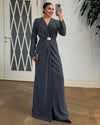 Draped Shell-Buckle Gown