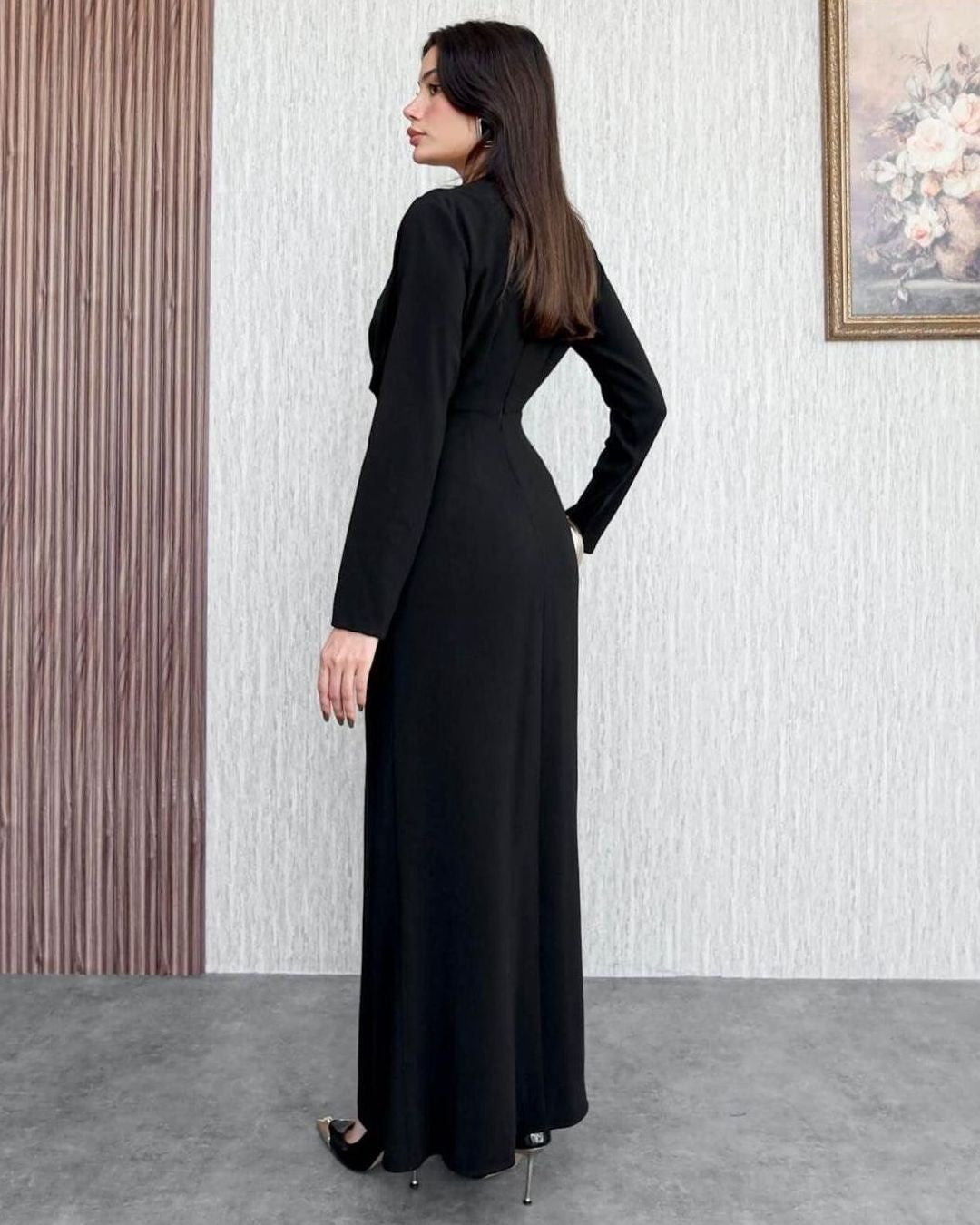 Draped Shell-Buckle Gown