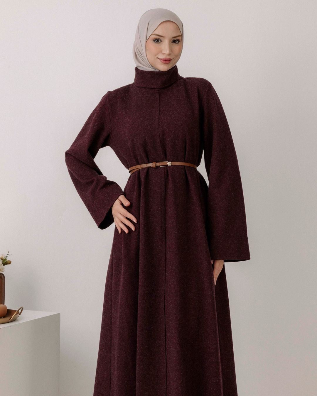 Dress + Belt - Burgundy - front view