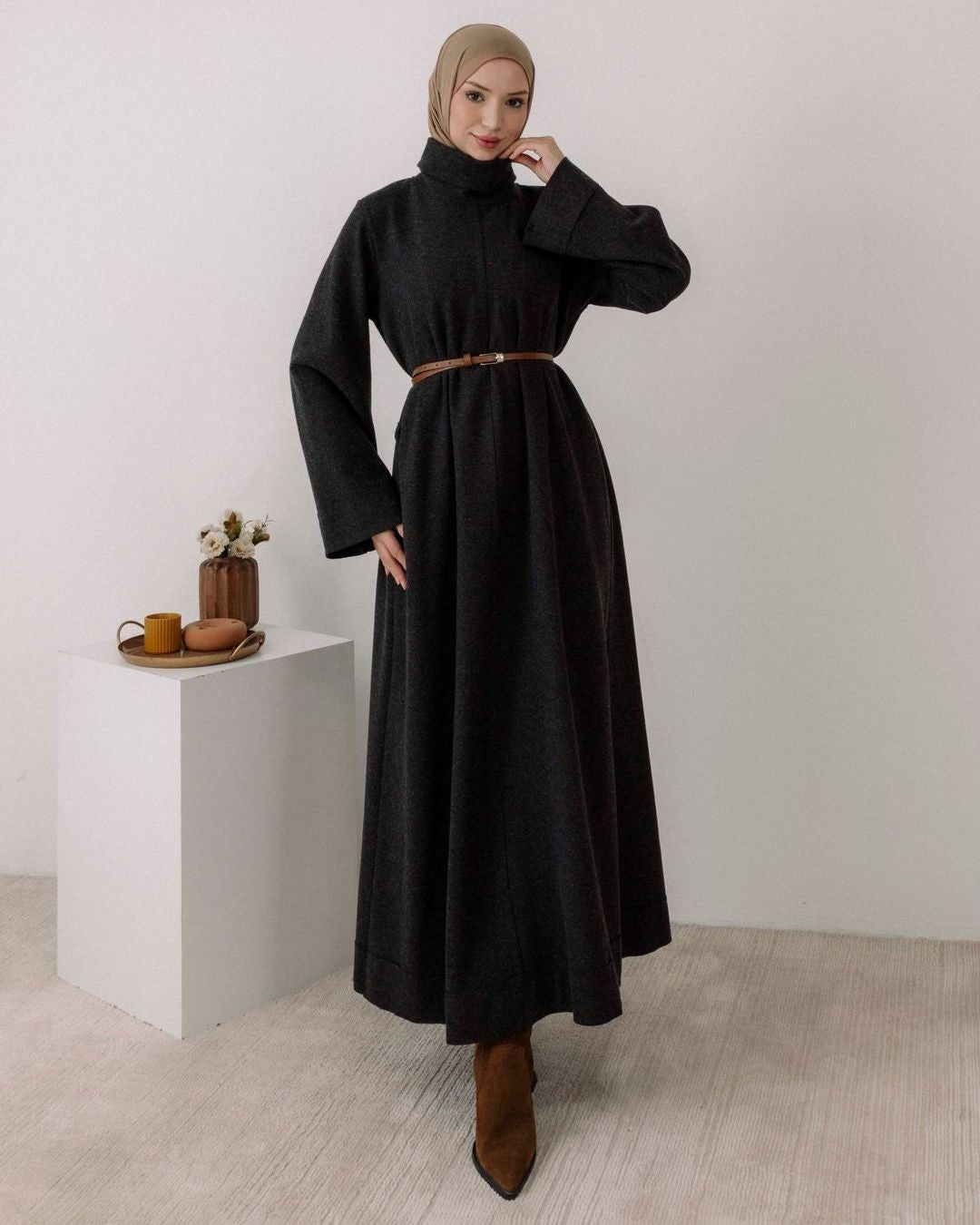 Dress + Belt - Black - front view