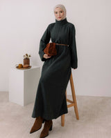 Dress + Belt - Dark Green - three-quarter view