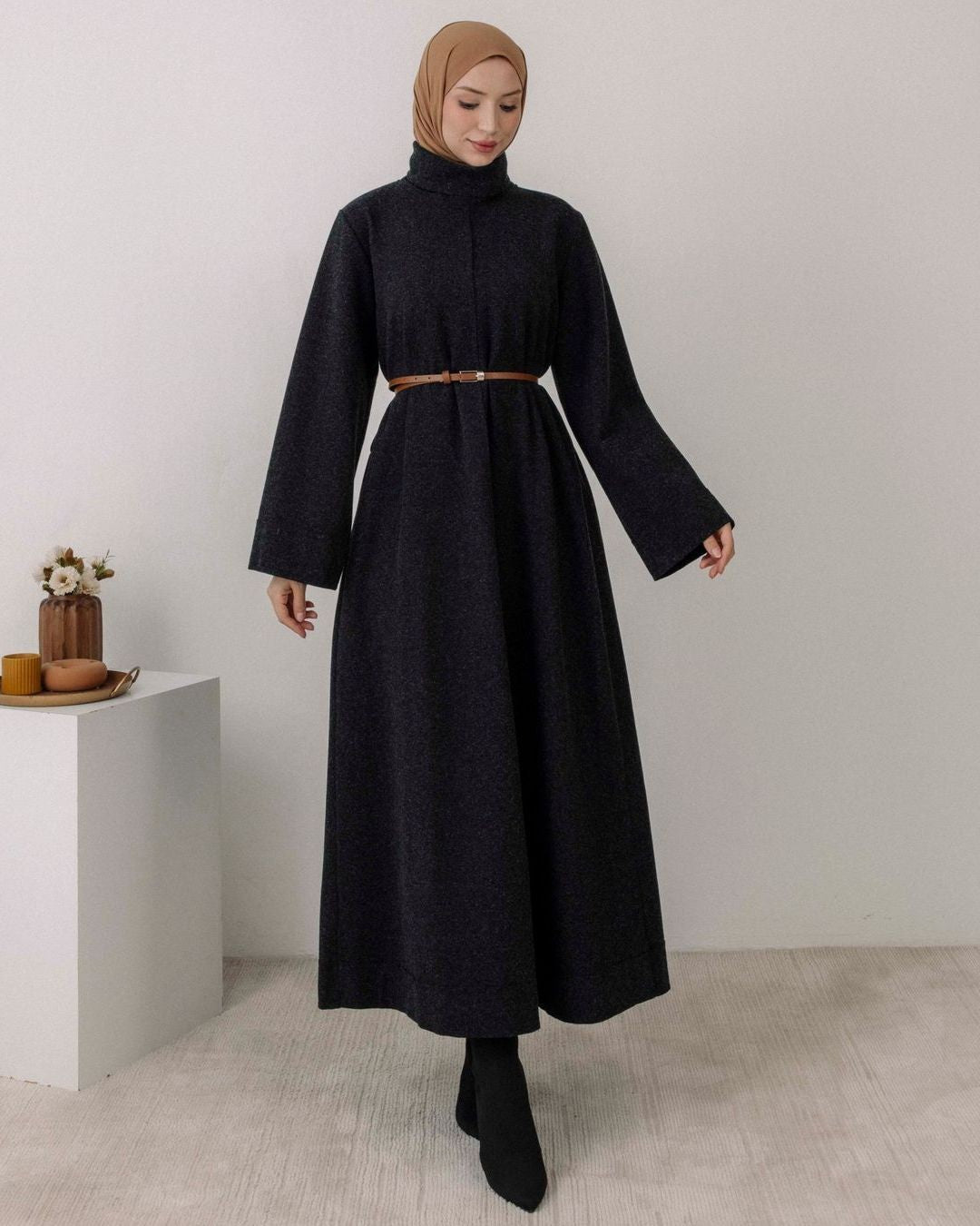 Dress + Belt - Black - front view