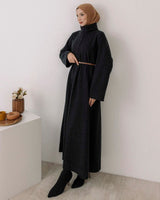 Dress + Belt - Black - three-quarter view