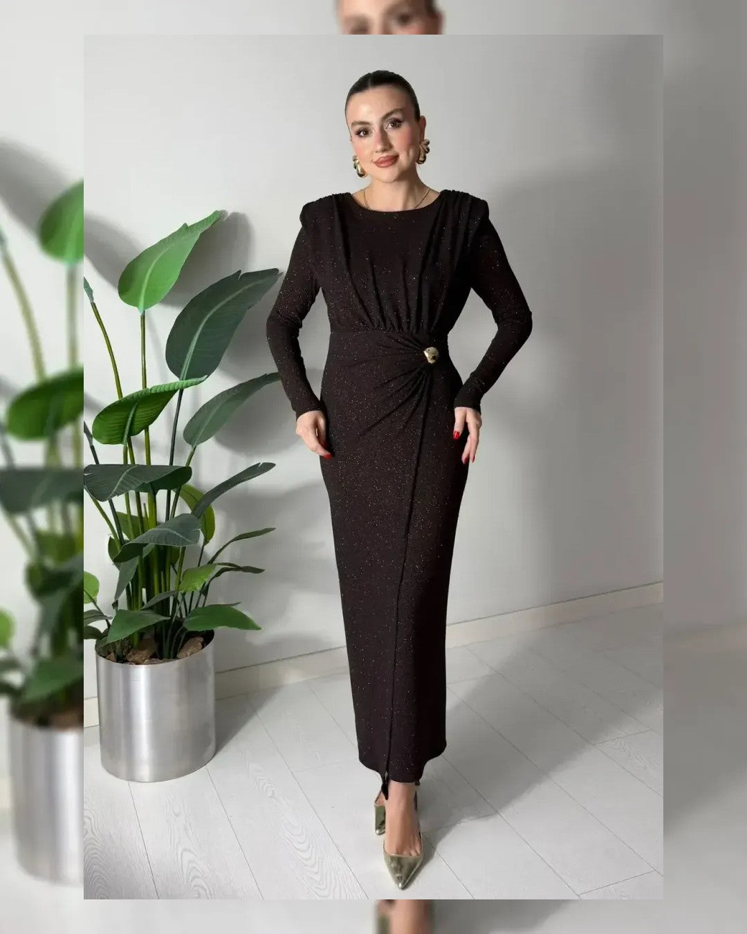 Sparkle Draped Waist Evening Dress