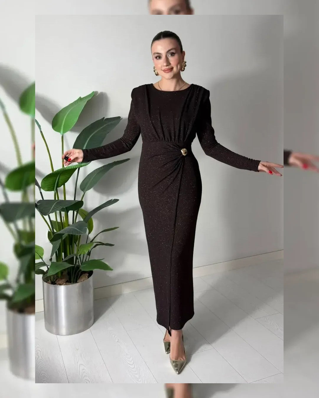 Sparkle Draped Waist Evening Dress
