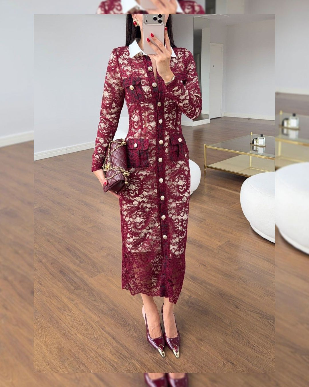 Dress - Burgundy - front view