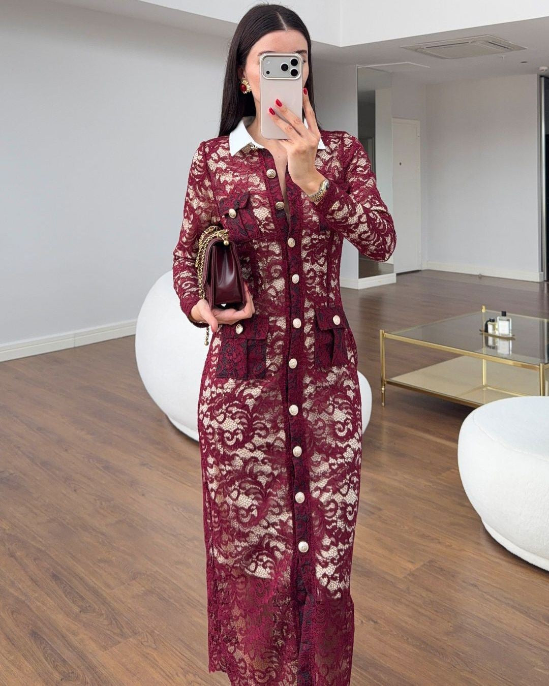 Dress - Burgundy - front view