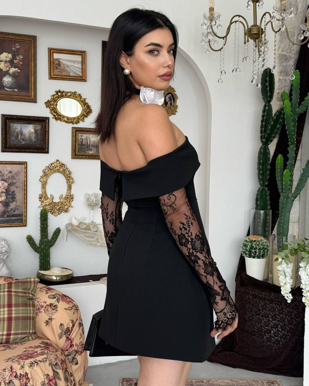 Dress - Black - three-quarter view