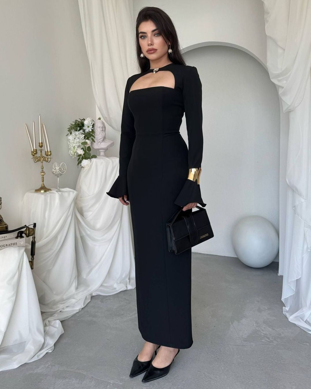 Dress - Black - three-quarter view