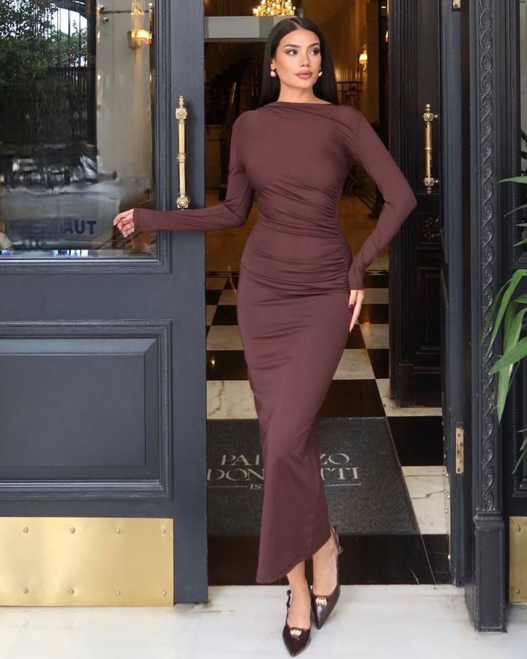 Dress - Brown - front view