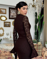 Dress - Brown - three-quarter view