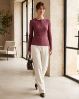 Fall Basic Buttoned Top - Burgundy - front view