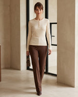 Fall Basic Buttoned Top - Beige - front view