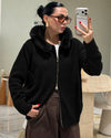 Fall Fur Cardigan - Black - front view