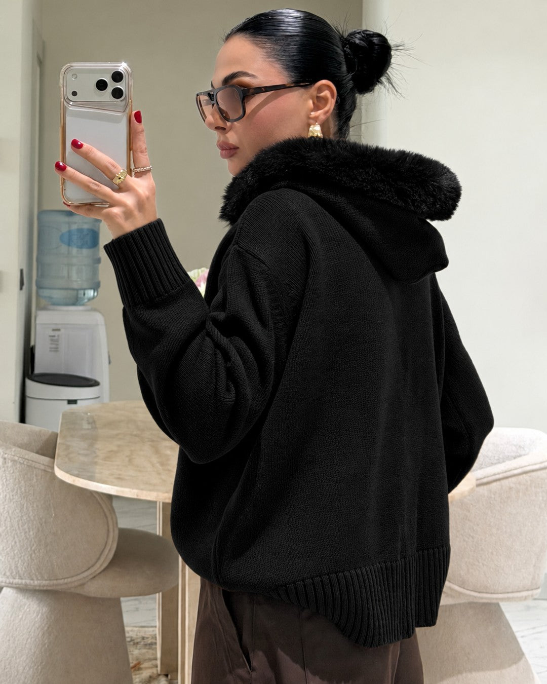 Fall Fur Cardigan - Black - back view