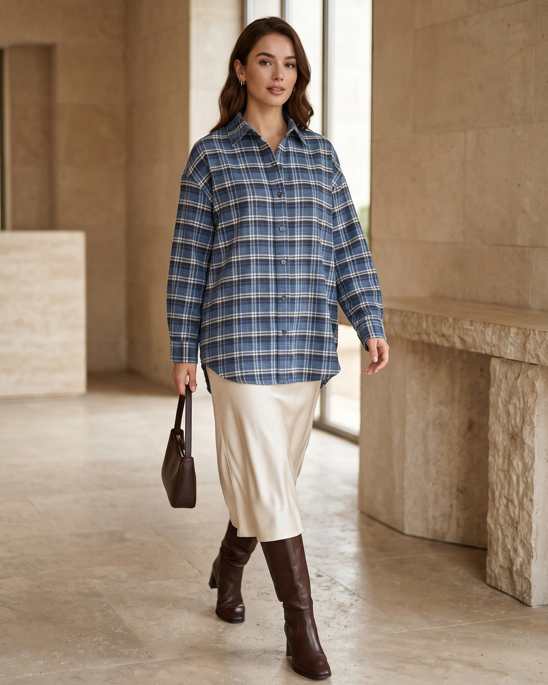 Fall Plaid Detailed Shirt - three-quarter view