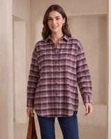 Fall Plaid Detailed Shirt - Burgundy - front view