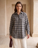 Fall Plaid Detailed Shirt - Dark Grey - front view