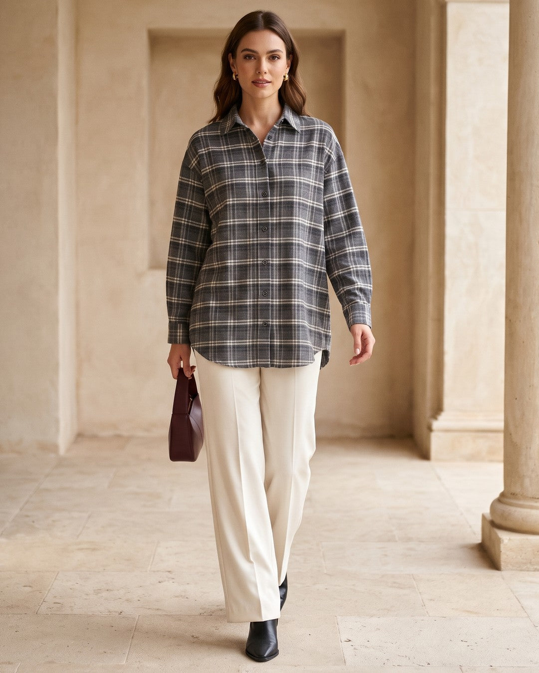Fall Plaid Detailed Shirt - Dark Grey - front view