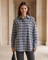 Fall Plaid Detailed Shirt - Blue - front view