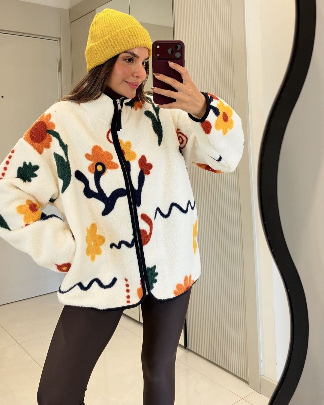 Floral Teddy Fleece Jacket - Multi - front view