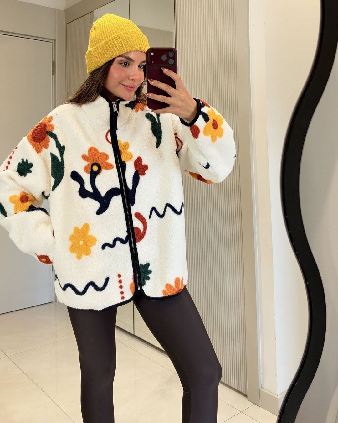 Floral Teddy Fleece Jacket - Multi - front view