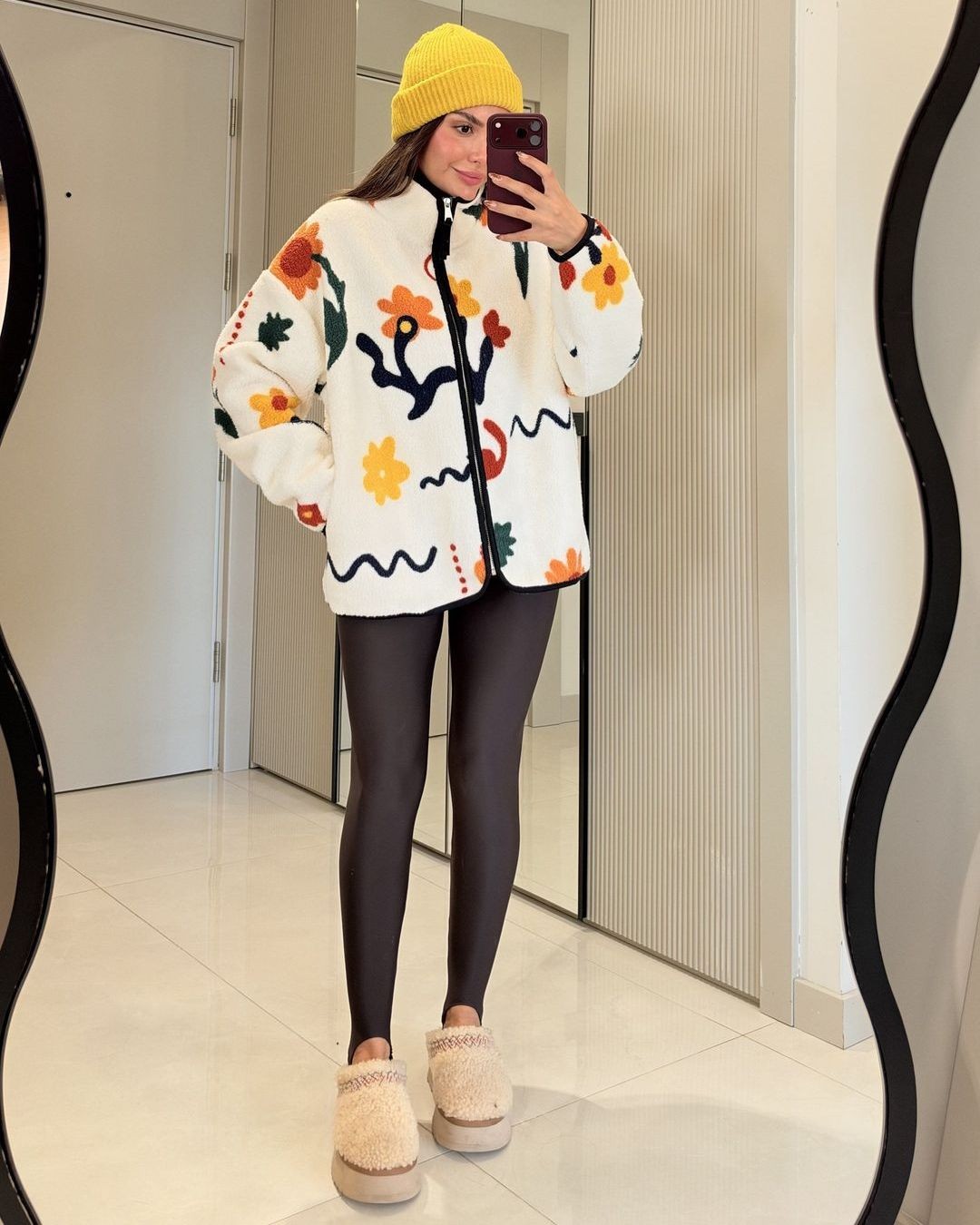 Floral Teddy Fleece Jacket - Multi - front view