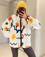 Floral Teddy Fleece Jacket - Multi - front view