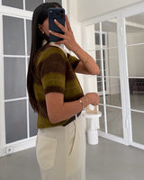 Fuzzy Stripe Polo Top - Zeti - three-quarter view