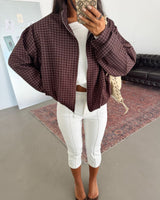 Grid Print Bomber Jacket