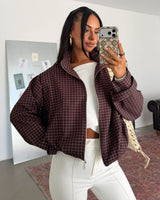 Grid Print Bomber Jacket