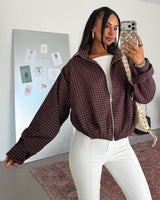 Grid Print Bomber Jacket