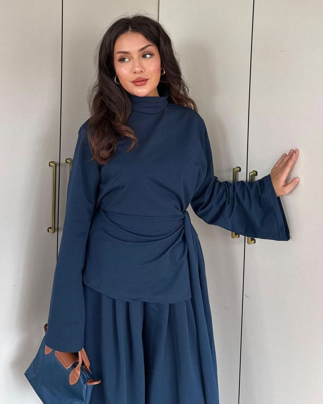 Heather Grey Wrap Set - Navy - front view
