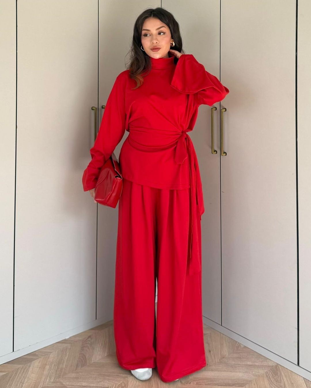 Heather Grey Wrap Set - Red - front view