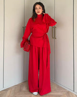 Heather Grey Wrap Set - Red - front view