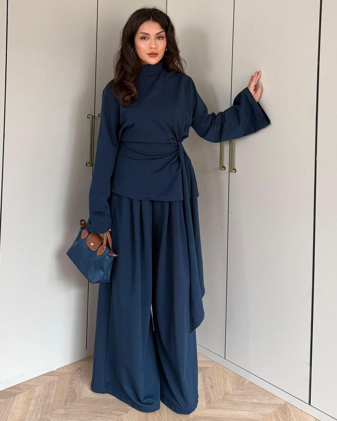 Heather Grey Wrap Set - Navy - front view