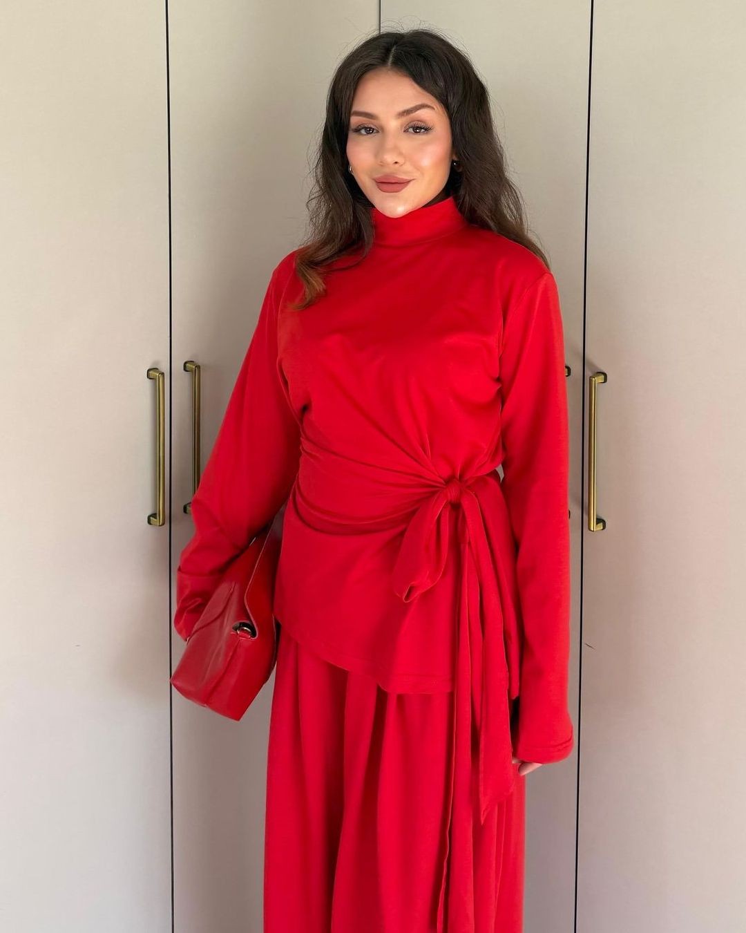 Heather Grey Wrap Set - Red - front view