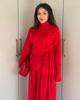 Heather Grey Wrap Set - Red - front view