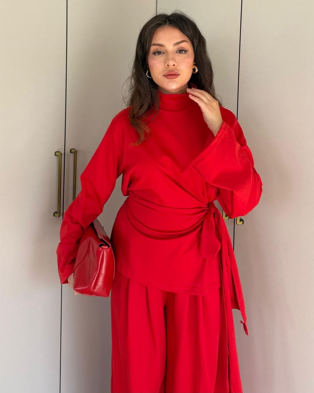 Heather Grey Wrap Set - Red - front view
