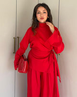 Heather Grey Wrap Set - Red - front view
