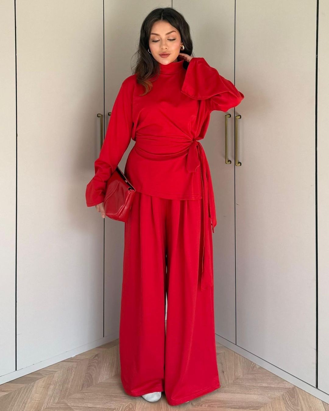 Heather Grey Wrap Set - Red - front view