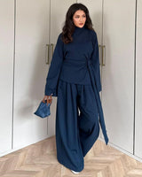 Heather Grey Wrap Set - Navy - front view
