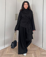 Heather Grey Wrap Set - Black - front view