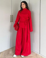 Heather Grey Wrap Set - Red - three-quarter view