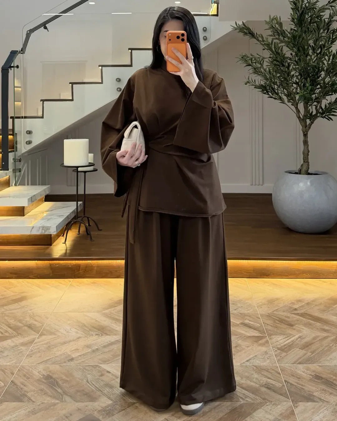 Heather Grey Wrap Set - Brown - front view