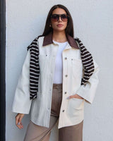 Heavy-Twill Overshirt Jacket - White - front view