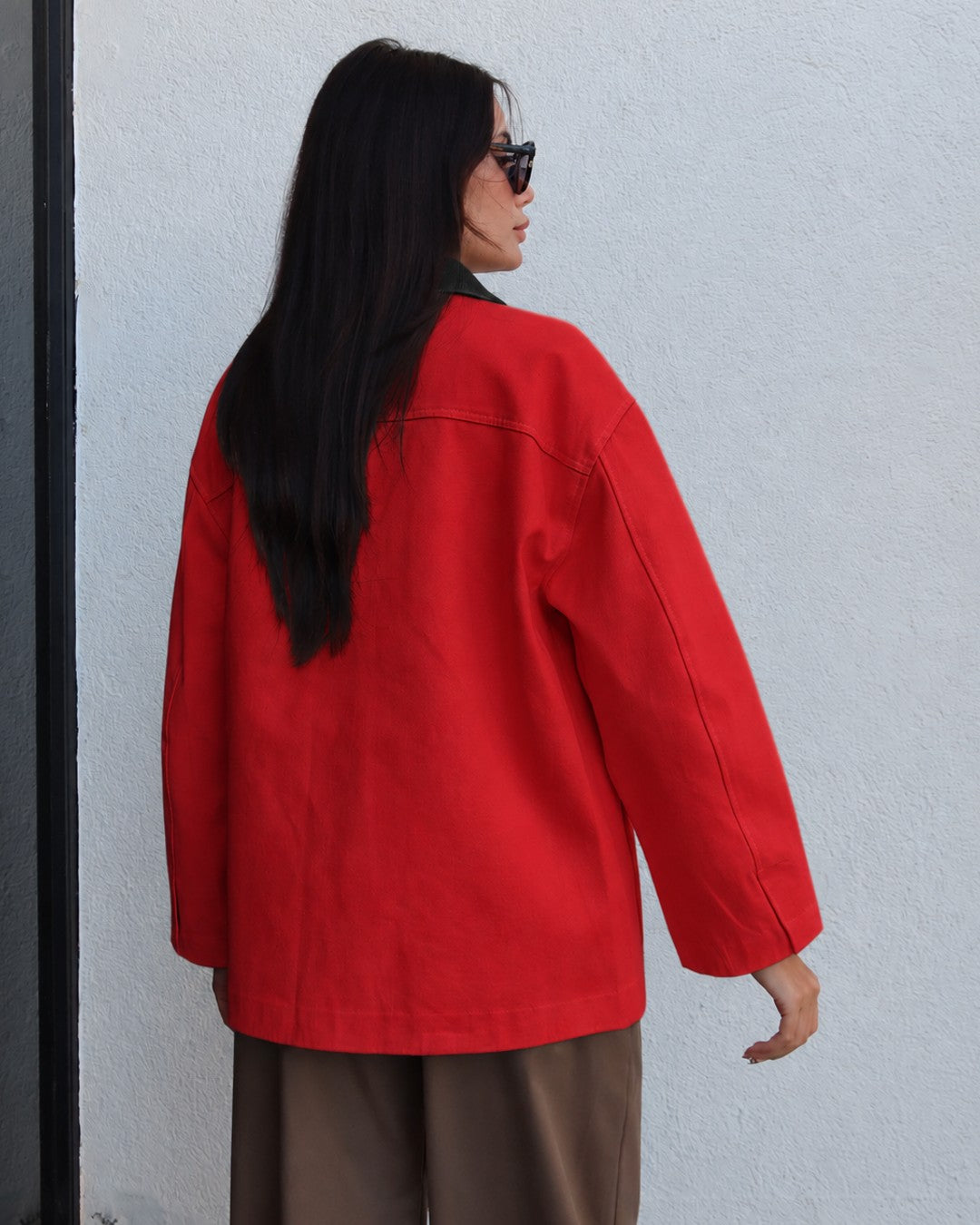 Heavy-Twill Overshirt Jacket - Red - back view