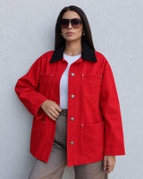 Heavy-Twill Overshirt Jacket - Red - front view