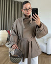 High Neck Must Have Trench + Belt - Khaki - front view