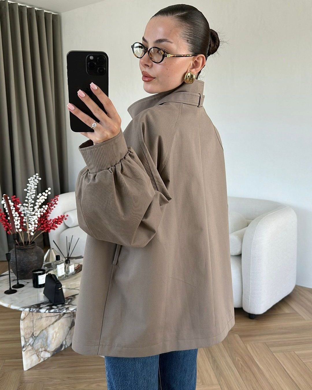 High Neck Must Have Trench + Belt - back view